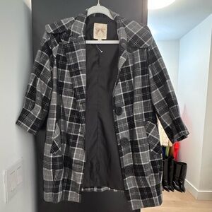 Plaid Black and Gray Women's Coat